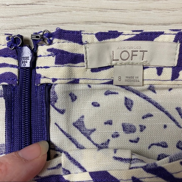 Loft Purple White Floral Linen Blend Skirt - Picture 2 of 5